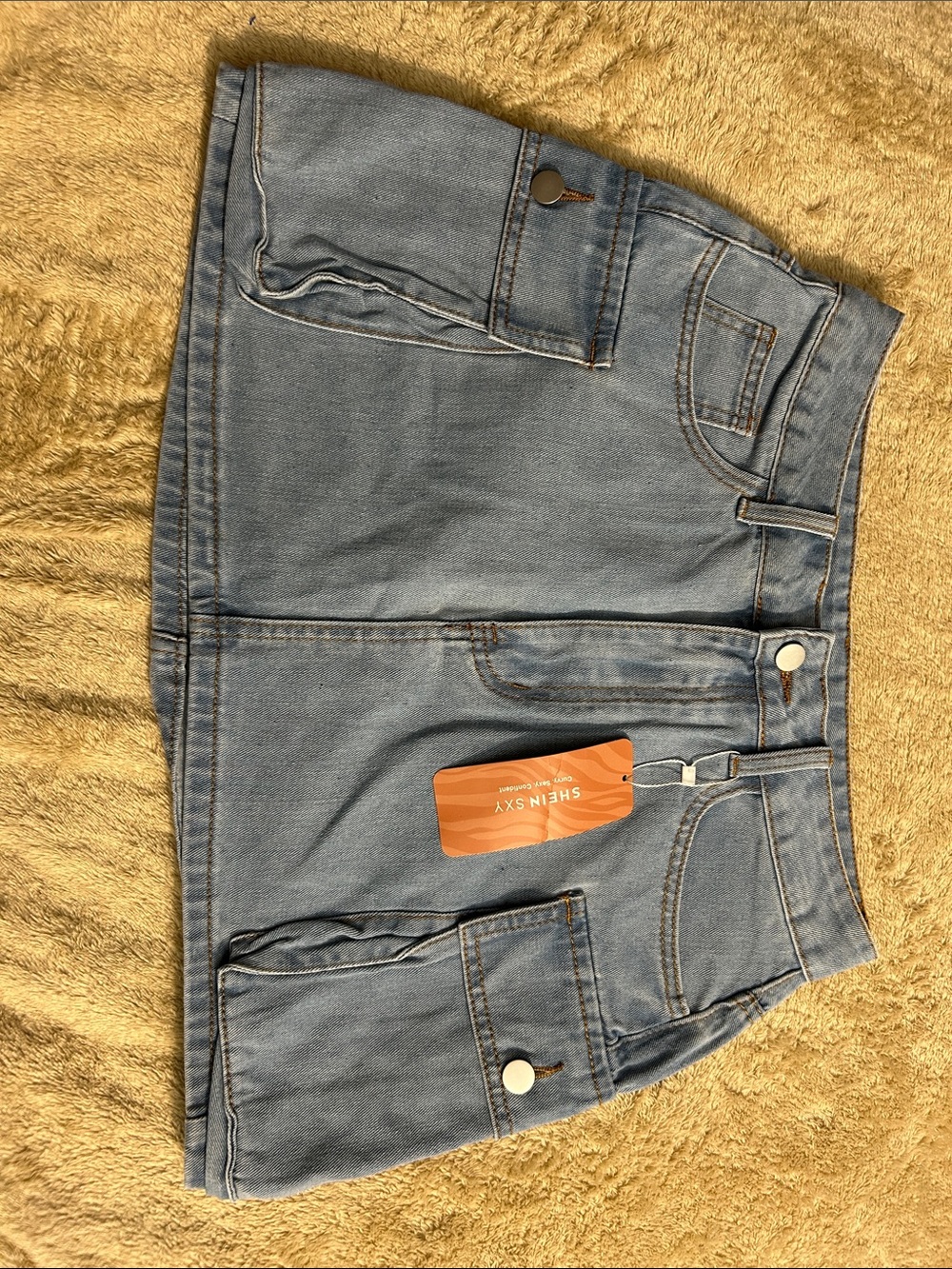 SHEIN Light Blue Denim Mini Skirt with Utility Pockets